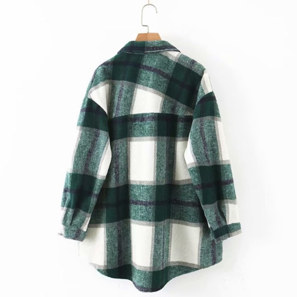 Plaid Stripe Oversized Flannel Shirt Shacket green - Picture 15 of 16